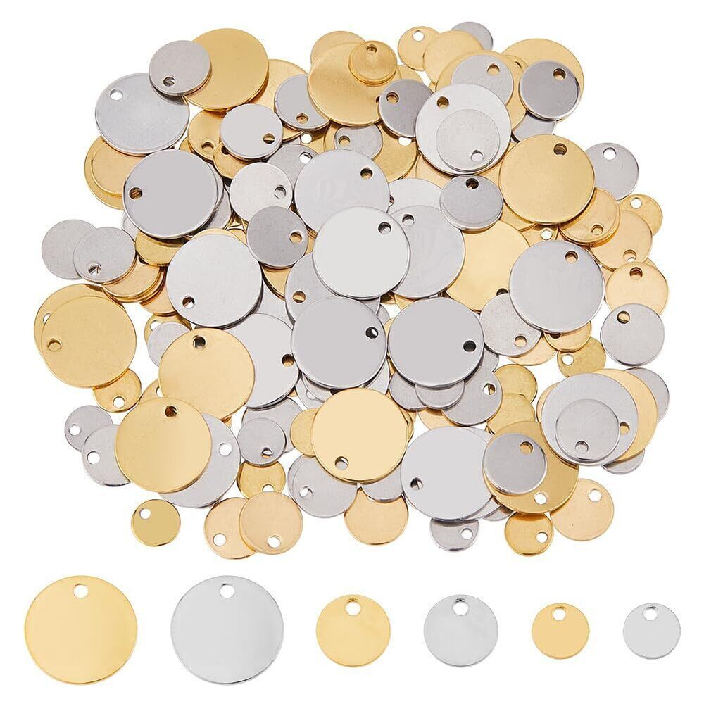 1426 180Pcs 3 Sizes Round Tag Charms 6/8/12mm Stainless Steel Stamping